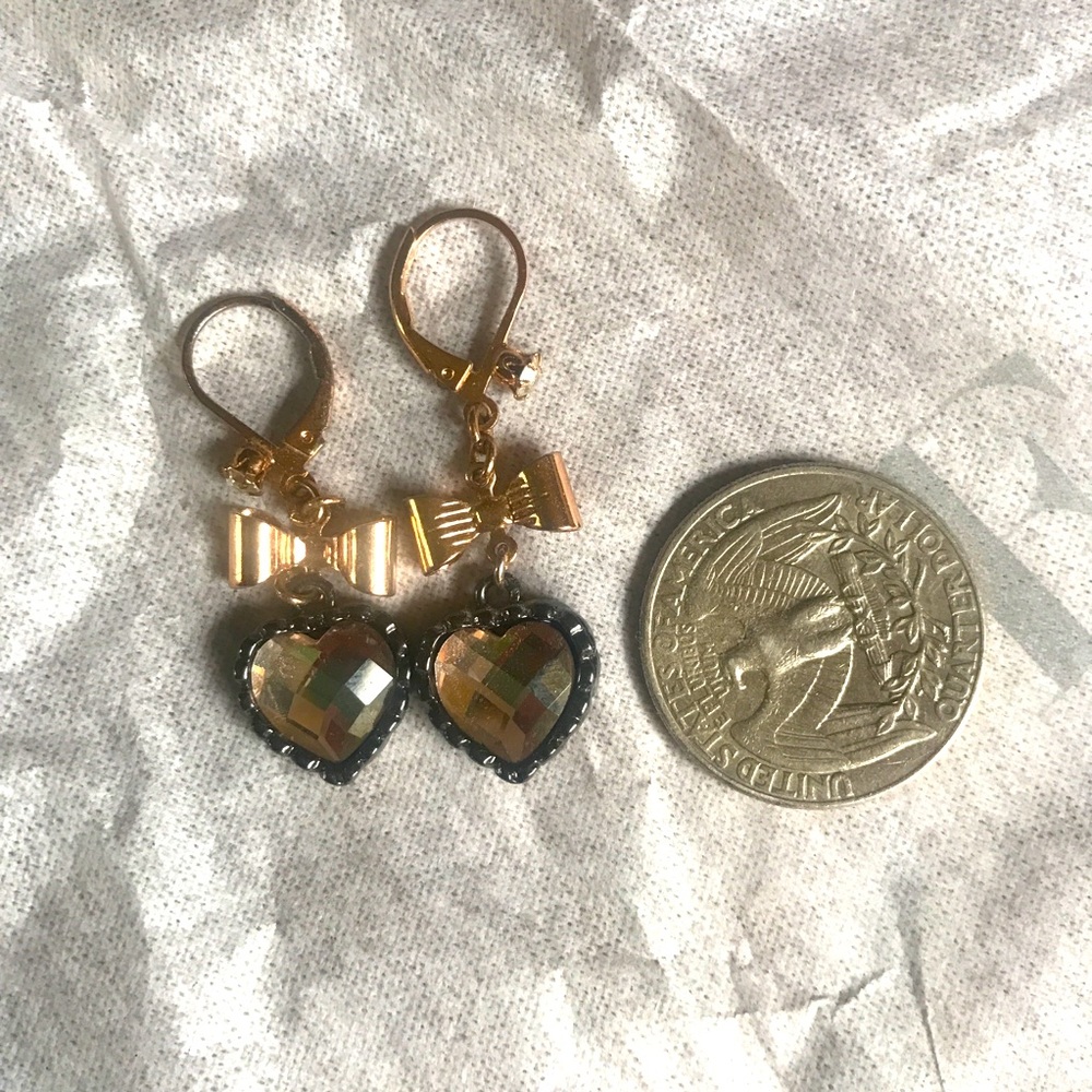 Betsey Johnson heart and bow drop earrings